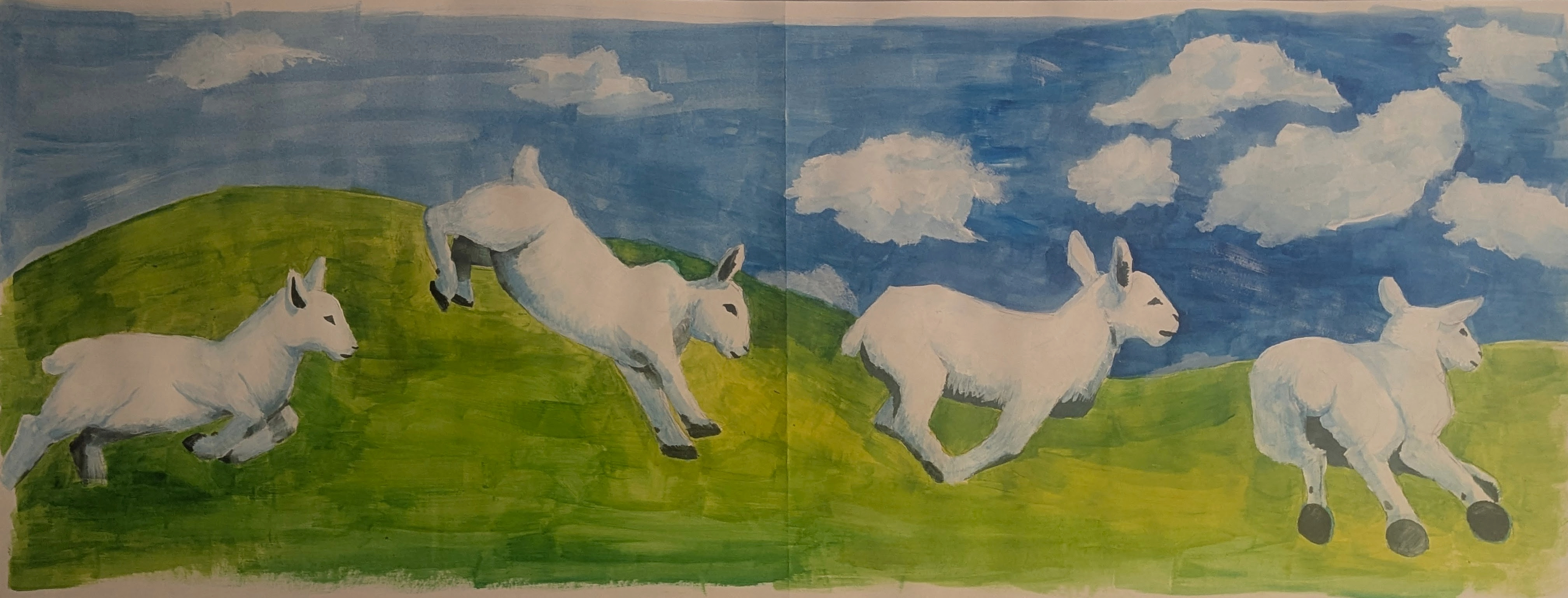 sheep rolicking in a meadow