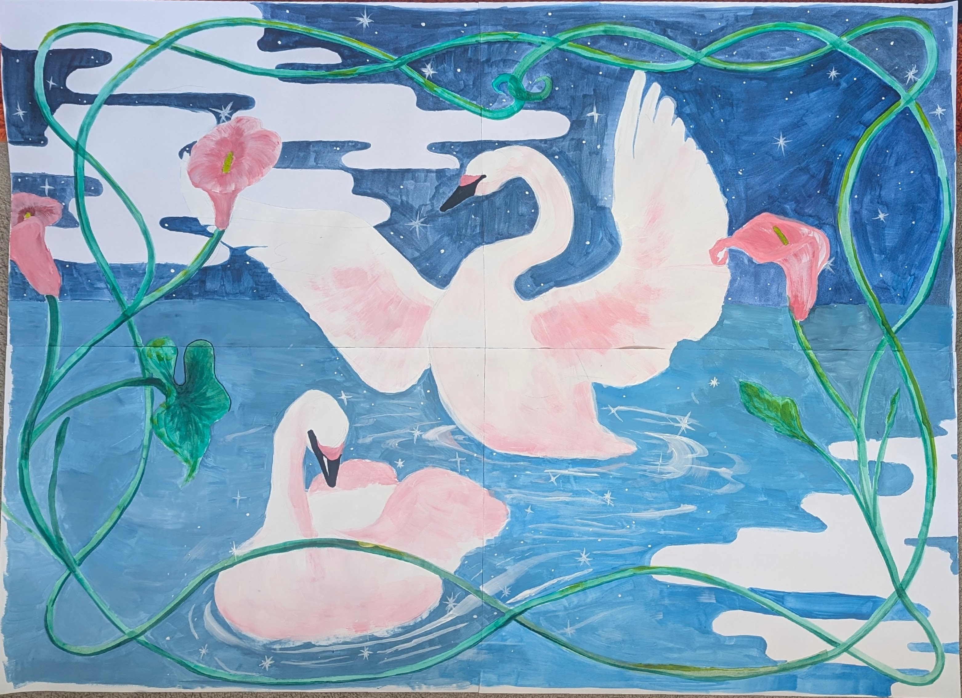 art nouveau swans